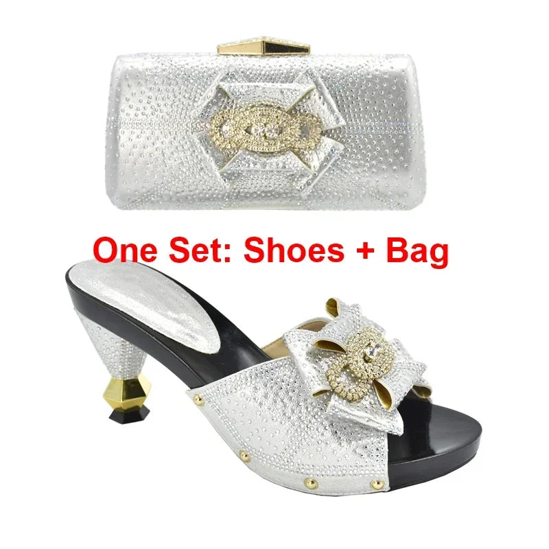 Maxy New Shoes with Matching Bag Set Decorated with Appliques African Shoes and Bags Matching Set Elegant Italian Women Pumps