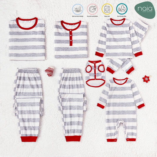 PatPat Christmas Family Matching Grey Striped Long-sleeve Naia™ Pajamas Sets (Flame Resistant)