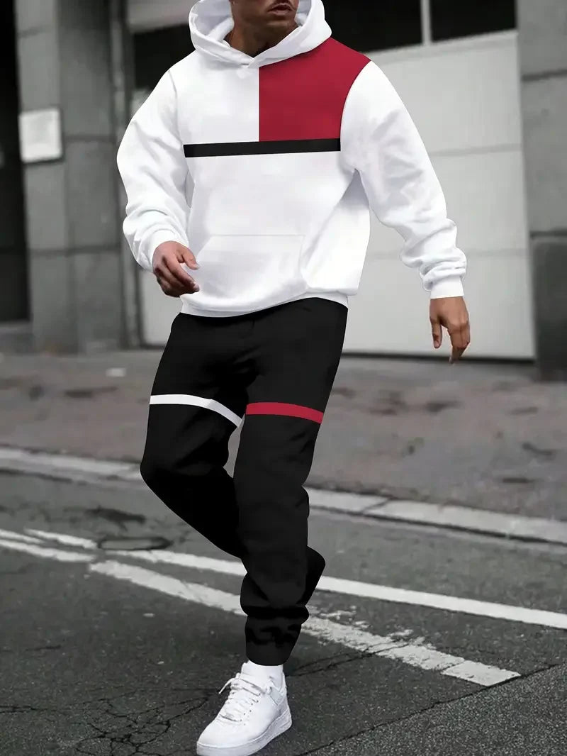 Maxy Men's Simple Design Hoodies Pants Two Piece Sets Autumn Winter Outdoor Street Hip Hop Long Sleeve Clothes Loose Casual Tracksuit