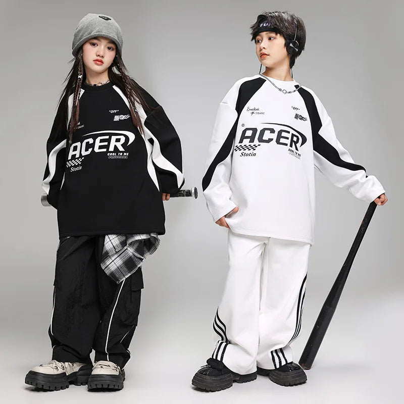 Maxy Children's Teen Boys Girls Streetwear Hip-hop Sweatshirt Cargo Pant Sets Tracksuits Performance Clothing Kids Tshirt Trousers