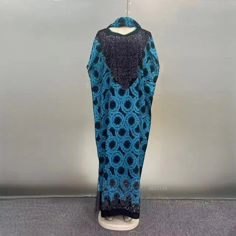 Maxy New Fashion Middle Eastern Glitter Style Loose Pocket Robe Print Elegant Ladies Plus Size Party Dress