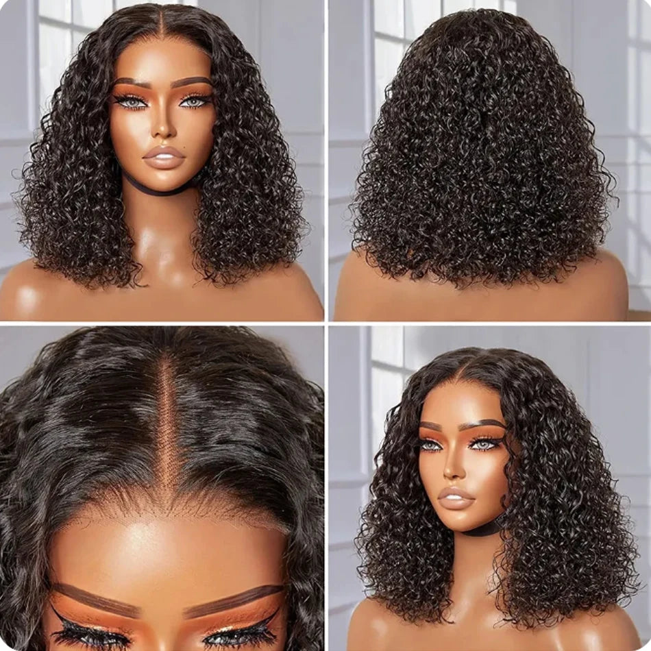 Maxy Glueless 8 to 16 Inch Kinky Curly Bob Human Hair Wig Wear To Go Pre Plucked Lace Peruvian Curly Bob Wigs For Women and Girls