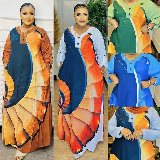 Maxy Two Piece African Dresses for Women New African Clothes Dashiki Pants Set Boubou Robe Outfits Femme Party Plus Size Dress