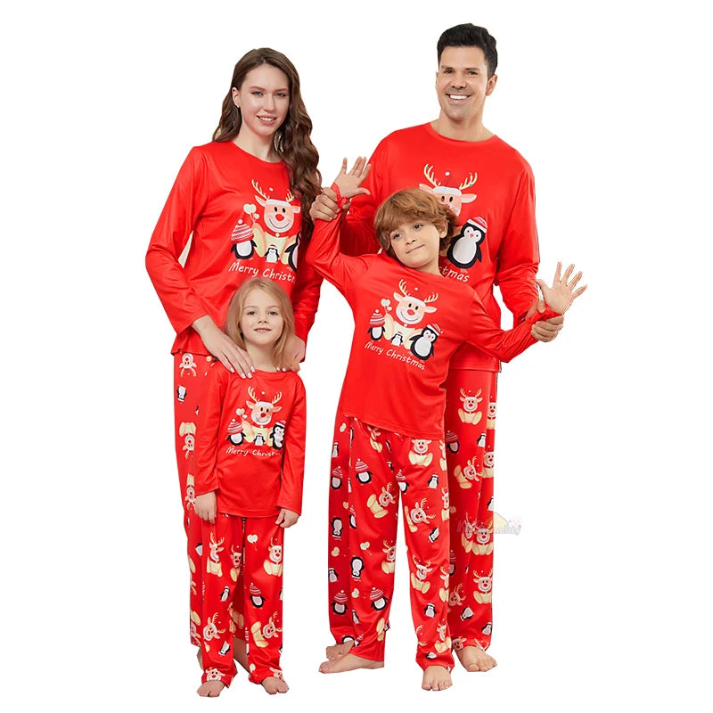 New 2025 Christmas Family Outfits Matching Pajamas Set Adult Mom Dad Kids Clothes 2 Pieces Suit Baby Romper Xmas Family Look