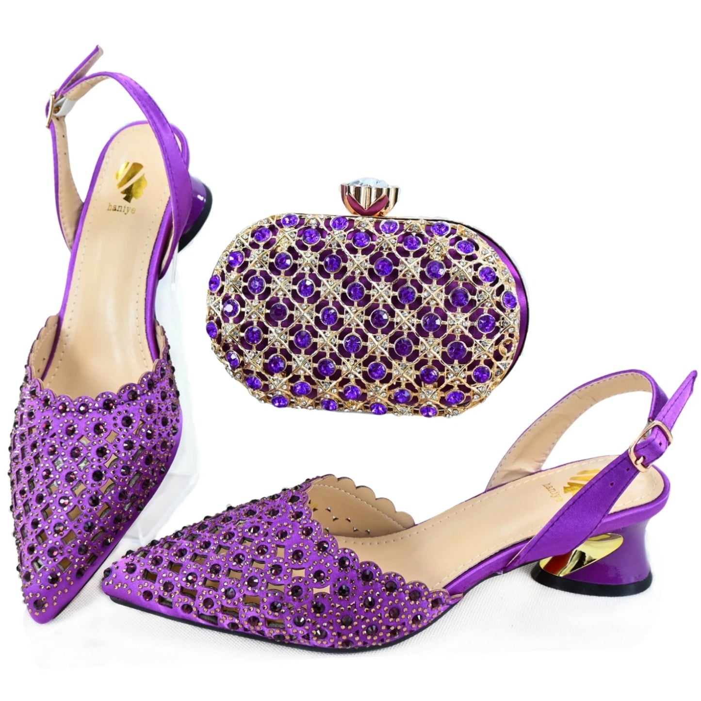 Momsey  High Quality African Style Ladies Shoes and Bags Set Latest purple Italian Shoes and Bag Set For Party