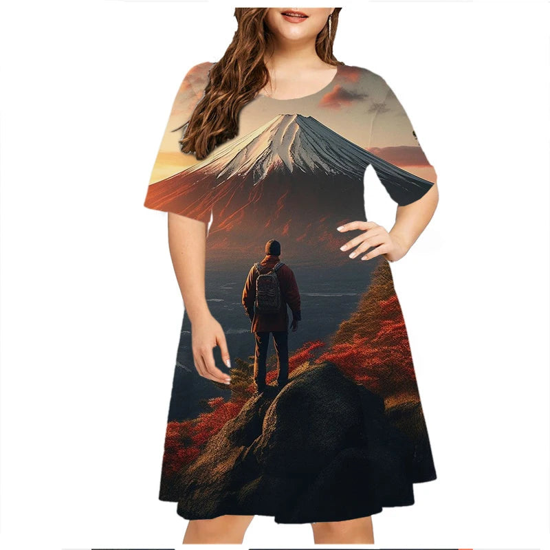 Maxy Thunder Lightning Pattern Women Dress Short Sleeve O-Neck Tie Dye 3D Print Summer Dress Plus Size Ladies Casual Loose Dress 6XL