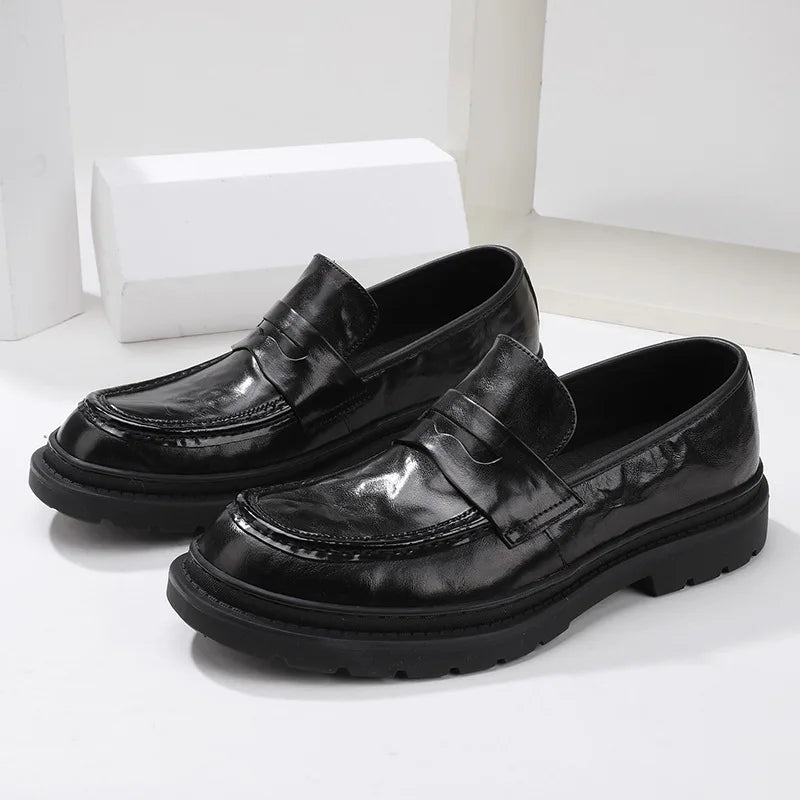 Visco CLAIAMI Luxury Hand-grabbed Calfskin Men Loafers Italian Heightening Four-season Shoes Men Business Casual Leather Shoes Zapatos