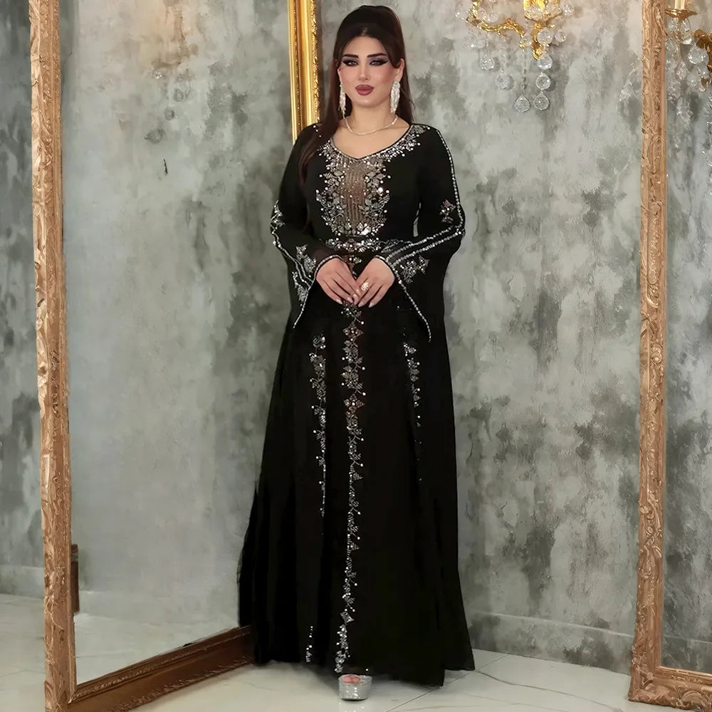 Maxy Muslim Women Diamonds Maxy Dress Evening Party Gown Dubai Abaya Turkey Kaftan Kebaya African Dresses Islam Jalabiya Caftan Robe
