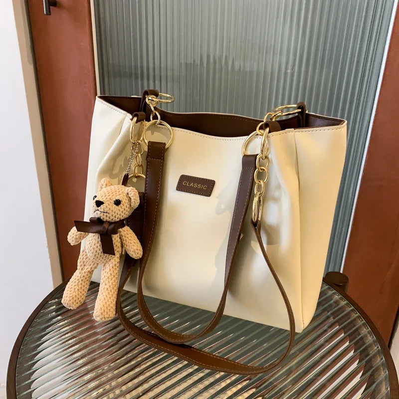 Maxy Genuine leather high-end women's bag new fashion trend cute pendant large capacity single-shoulder hand tote bag