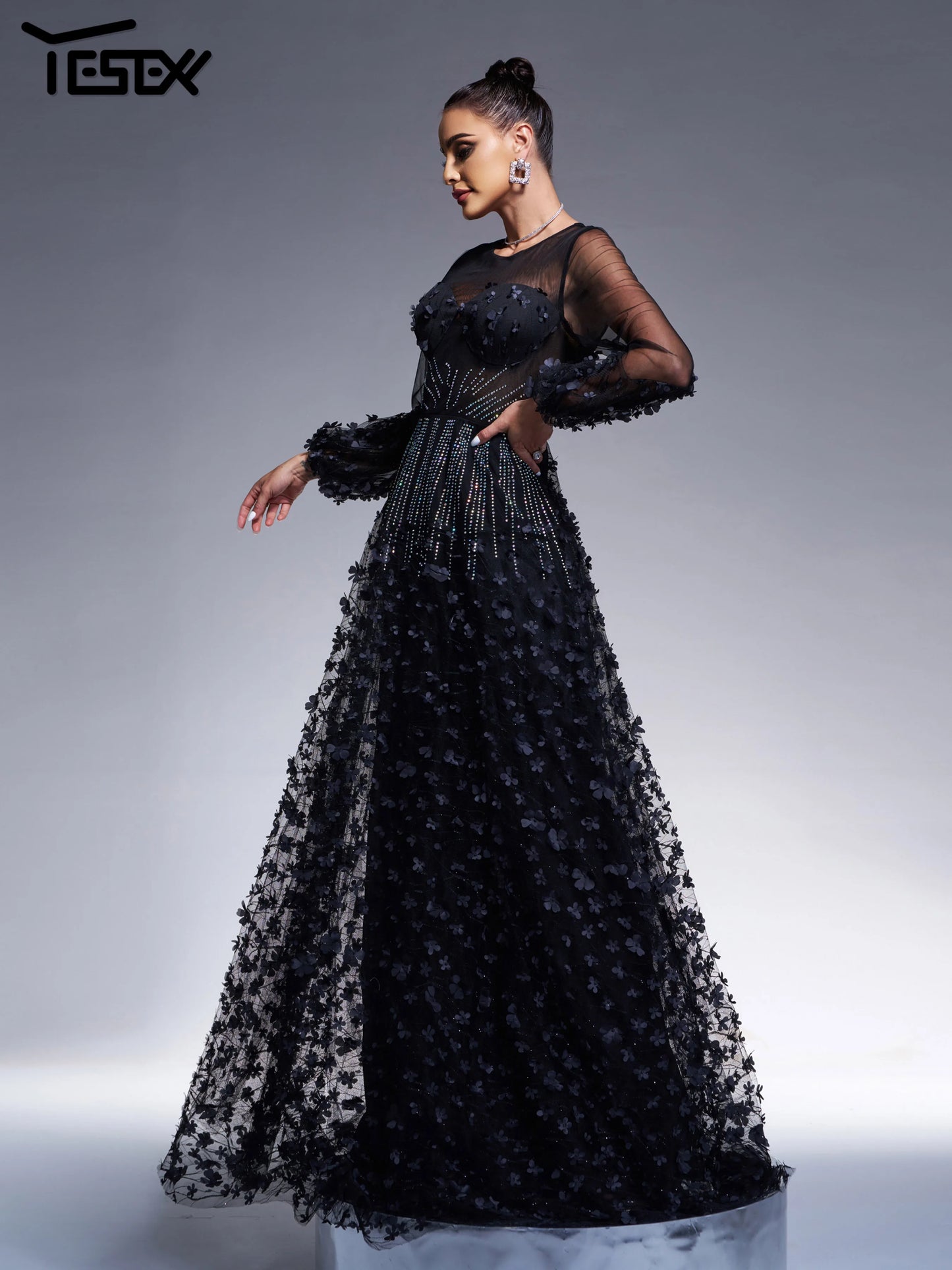 Maxy New Black Tulle Round Neck A Line Birthday Party Elegant Beautiful Women's Formal Occasion Maxy Church Dress