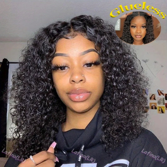 Maxy 12A Pre-Cut Pre-Plucked Glueless Wig Human Hair Wet and Wavy Short Bob Curly Wigs 4x4 5x5 HD Lace Closure Black Frontal Wig Hair