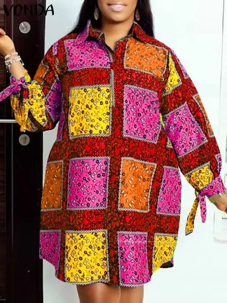 Maxy Plus Size 5XL Women Autumn Long Sleeve Printed Dress Bohemian Party Sundress Vintage A-Line Vestidos Loose Robe