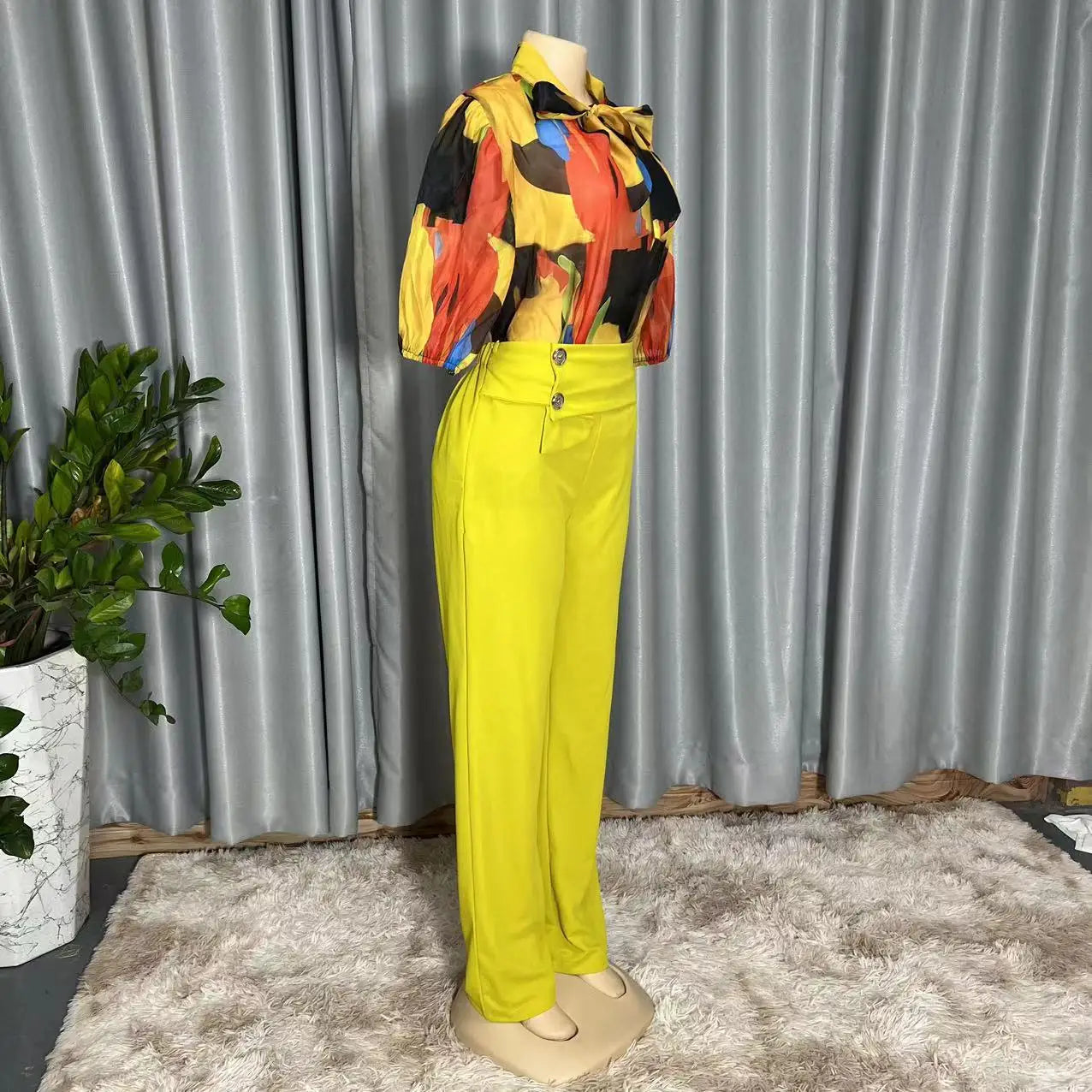 Maxy 2 Piece African Clothes for Women Autumn African Half Sleeve Polyester Top Long Pant Matching Sets African Clothing