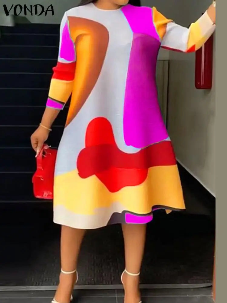 Maxy Plus Size 5XL Women Dress Bohemian Printed Party Dress Elegant A-Line Sundress Casual Vestidos Loose Robe Oversized