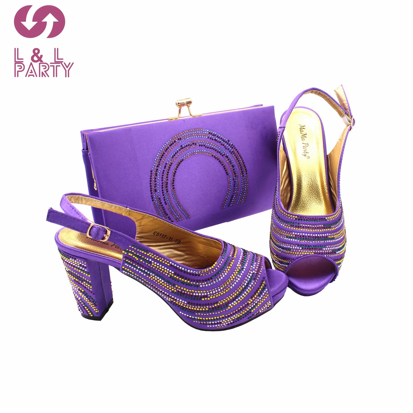 Maxy Mature Style New Design Women Shoes and Bag Set in Purple Color Super High Heels Pumps for Wedding Party