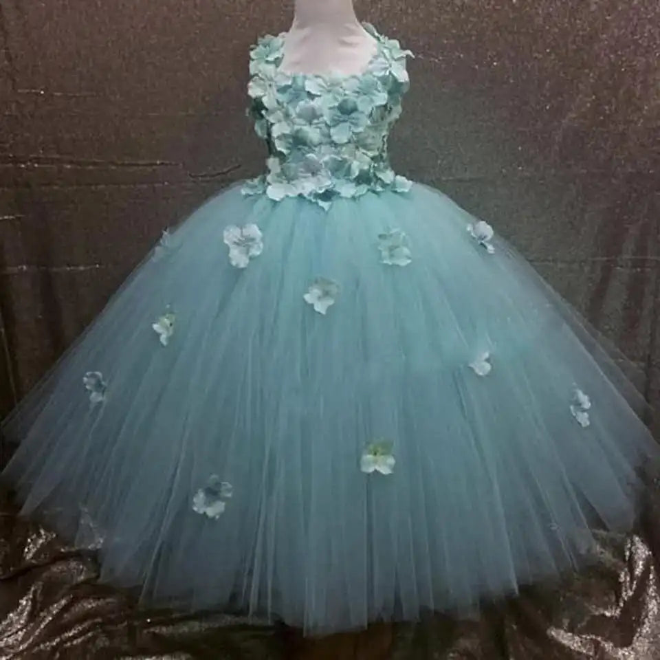 Maxy Girls black Flower Petals Tutu Dress Kids Crochet Tulle Dress Ball Gown Children Birthday Wedding Party Costume Evening Dress