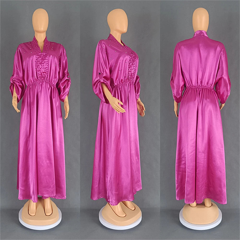 Amay African Dresses for New Fashion Women Musim Abaya Beads Dashiki Maxi Dress Turkey Kaftan Dubai Ankara Turkey Evening Party Gown