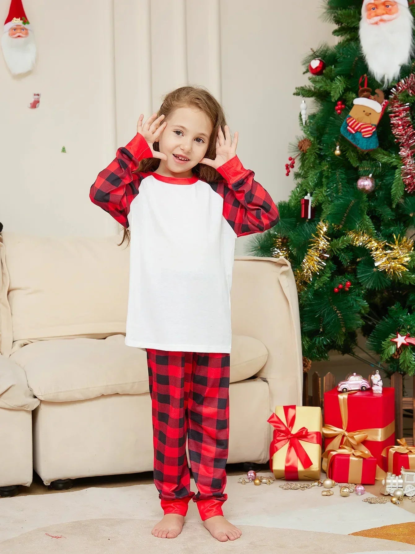 Maxy Year's Clothes Adults Kids Christmas Matching Pajamas Set Baby&Dog Romper DIY Blank Plaid Sleepwear Xmas Family Look