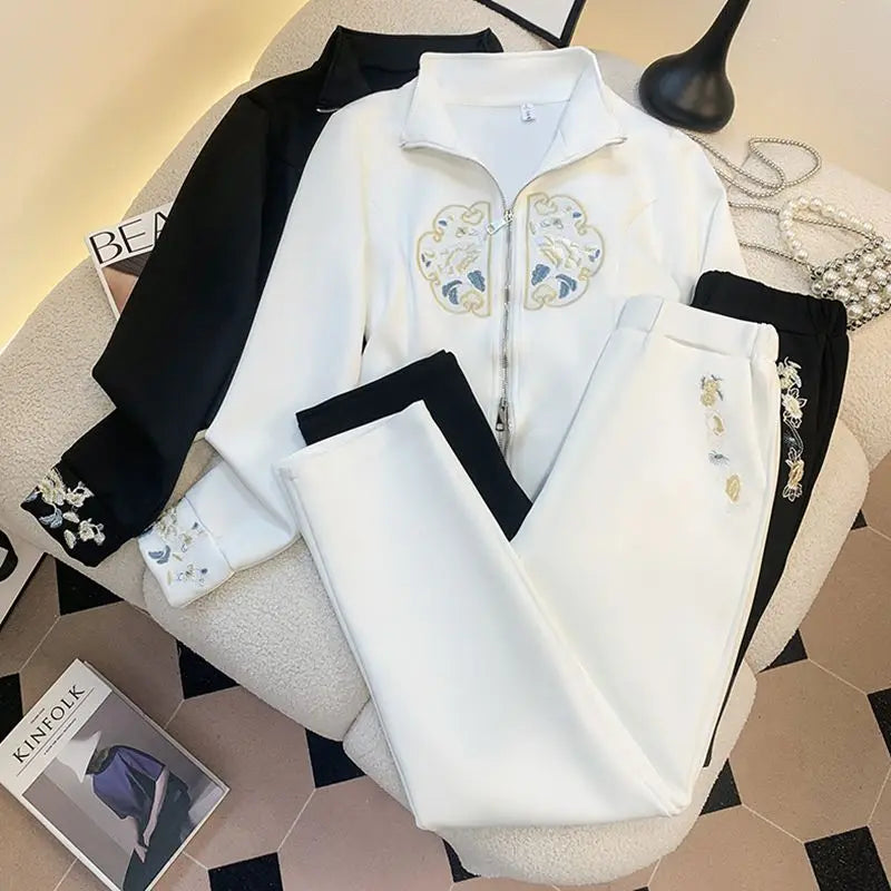 Babs Office Lady Blazer Suits Vintage Two Piece Set Women Long Sleeve Short Blazer + High Waist Wide Leg Long Pants 2 Piece Outfits