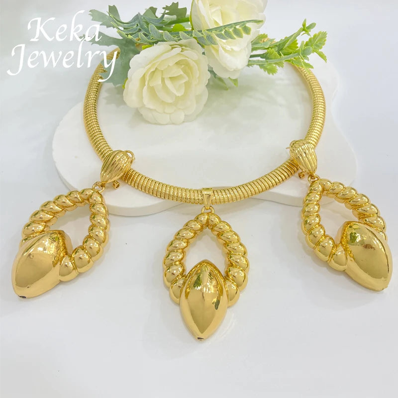 Maxy Luxury Elegant 24K Gold Plated Jewelry Set for Women Necklace Pendant Earrings Dubai Wedding Party Accessories Fashion Jewelry