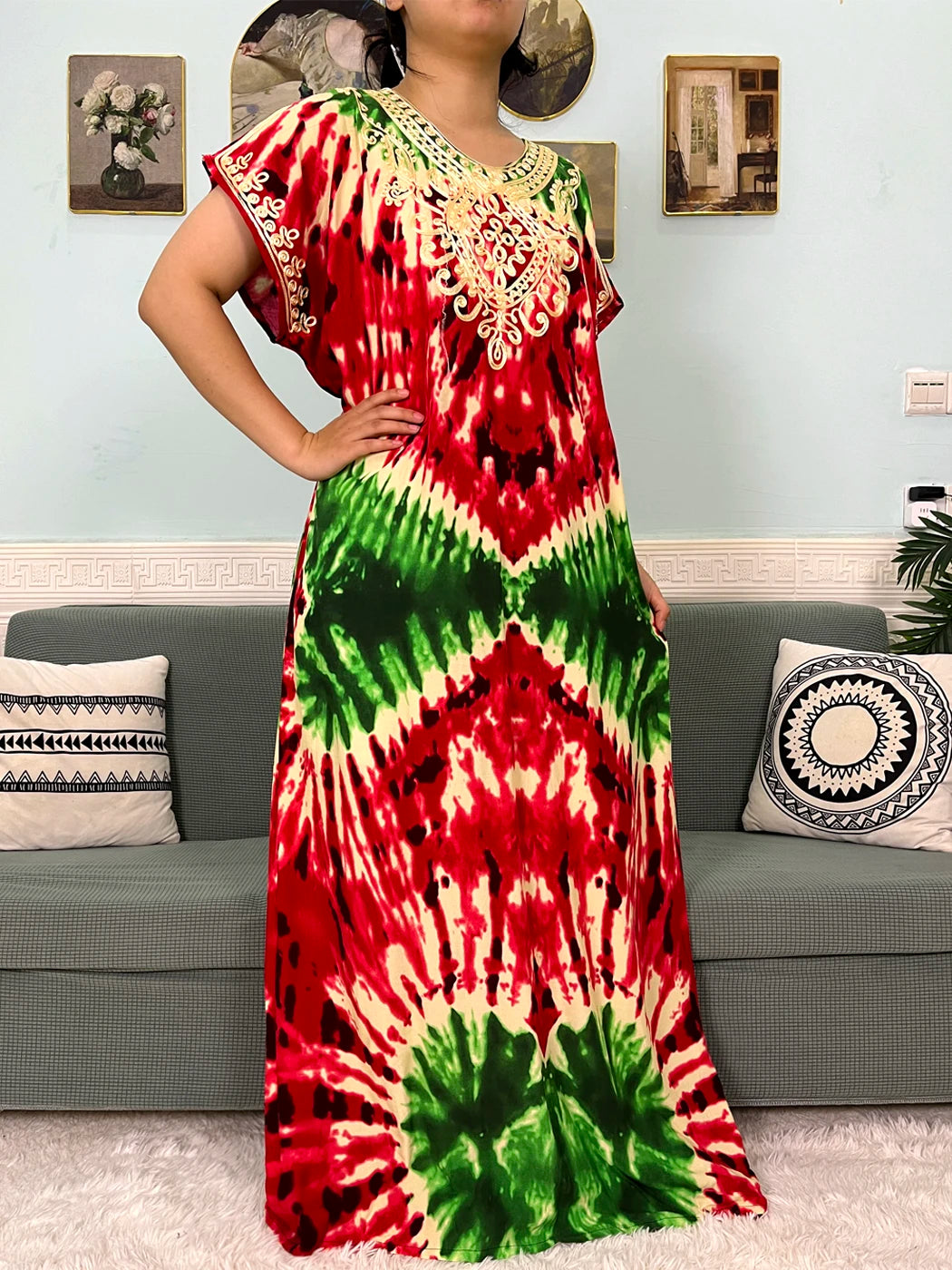 Maxy Muslim Cotton Abayas For Women Appliques Printed Caftan Marocaine Femme Robe Boubou African Islam Dresses With Headscarf