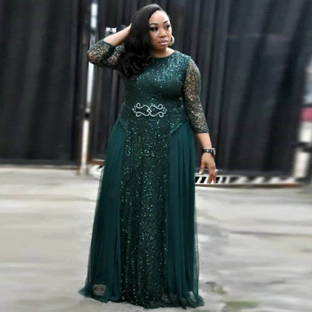 Maxy African Lace Chiffon Dresses For Women Plus Size Ankara Dashiki Maxi Robe Dubai Turkey Sequin Abaya Wedding Party Dress