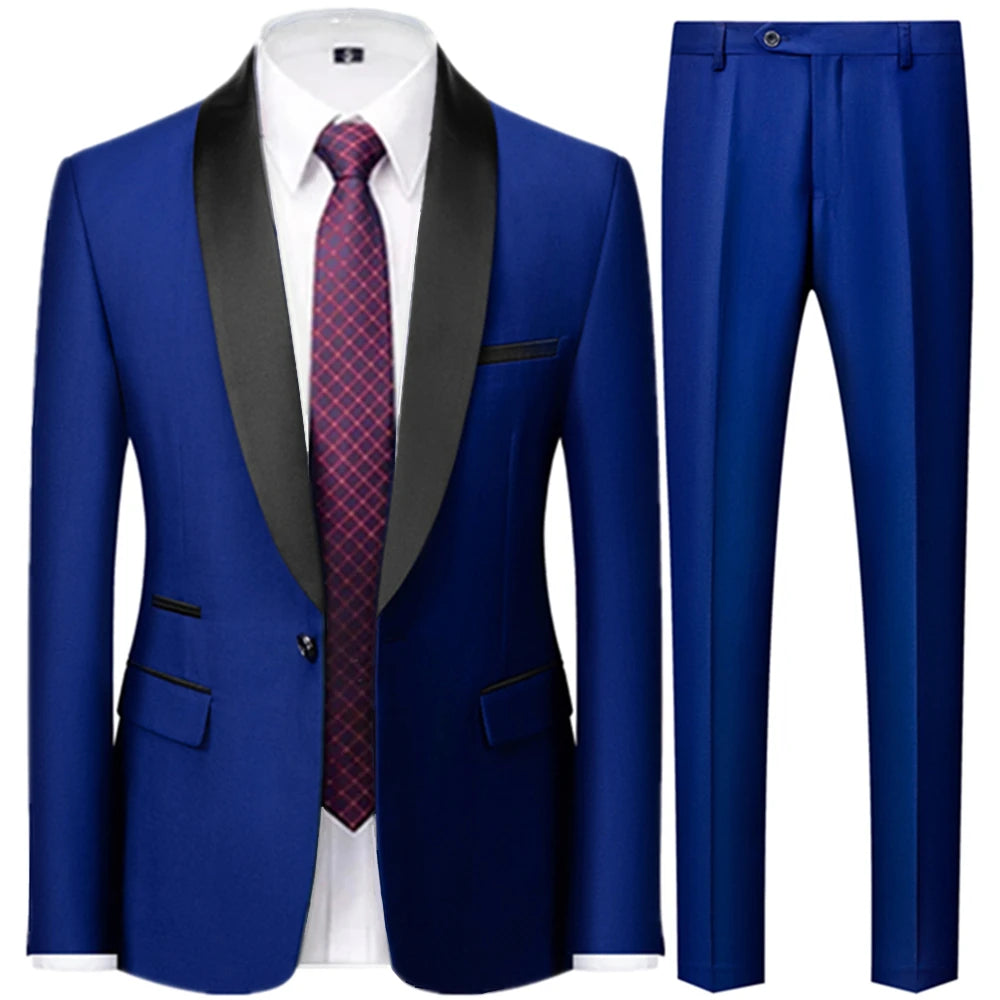 Visco Men's British Style Slim Suit 3 Piece Set Jacket Vest Pants / Male Business Gentleman High End Custom Dress Blazers Coat  S-6XL