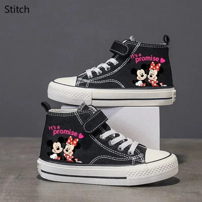 Maxy Girl Boys Kids Shoes Love Mickey Mouse Clubhouse Disney High-top Low Canvas shoes Casual Cartoon comfort Children Print Shoes 22