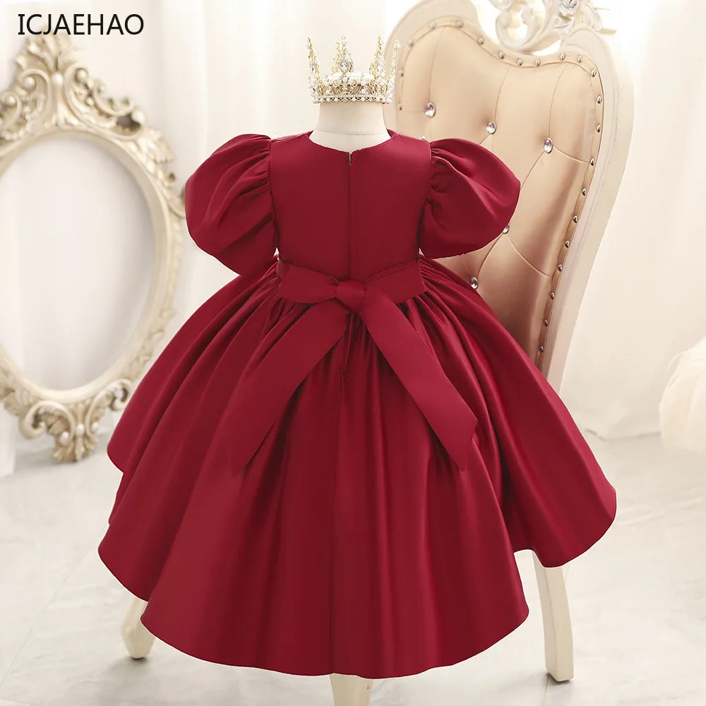 Maxy Flower Girl Vintage Dress Children Formal Red Ball Gown Kid Lace Long Evening Bridesmaid Prom Dresses for Wedding Party