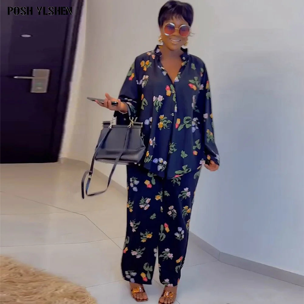 Maxy Two 2 Piece Pant Sets Women Outfit Summer Clothes African Dresses for Women New in Matching Set Sexys Dames Africa Clothing