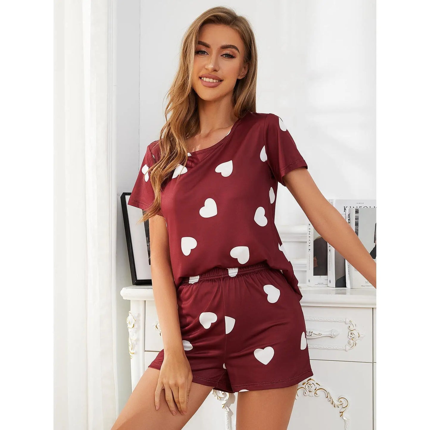 Maxy Round Neck Love Print Pajamas Set, That Can Be Worn Outside, Women’s Sleep & Lounge, Nightgown Women's Pajamas & Sleepi