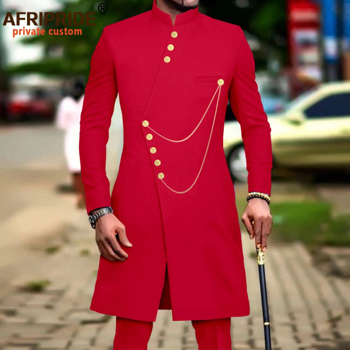 Maxy Men`s Suit African Clothes Dashiki Single Breasted Long Jackets and Pants 2 Piece Set Slim Fit Formal Outfits Coats A2316014