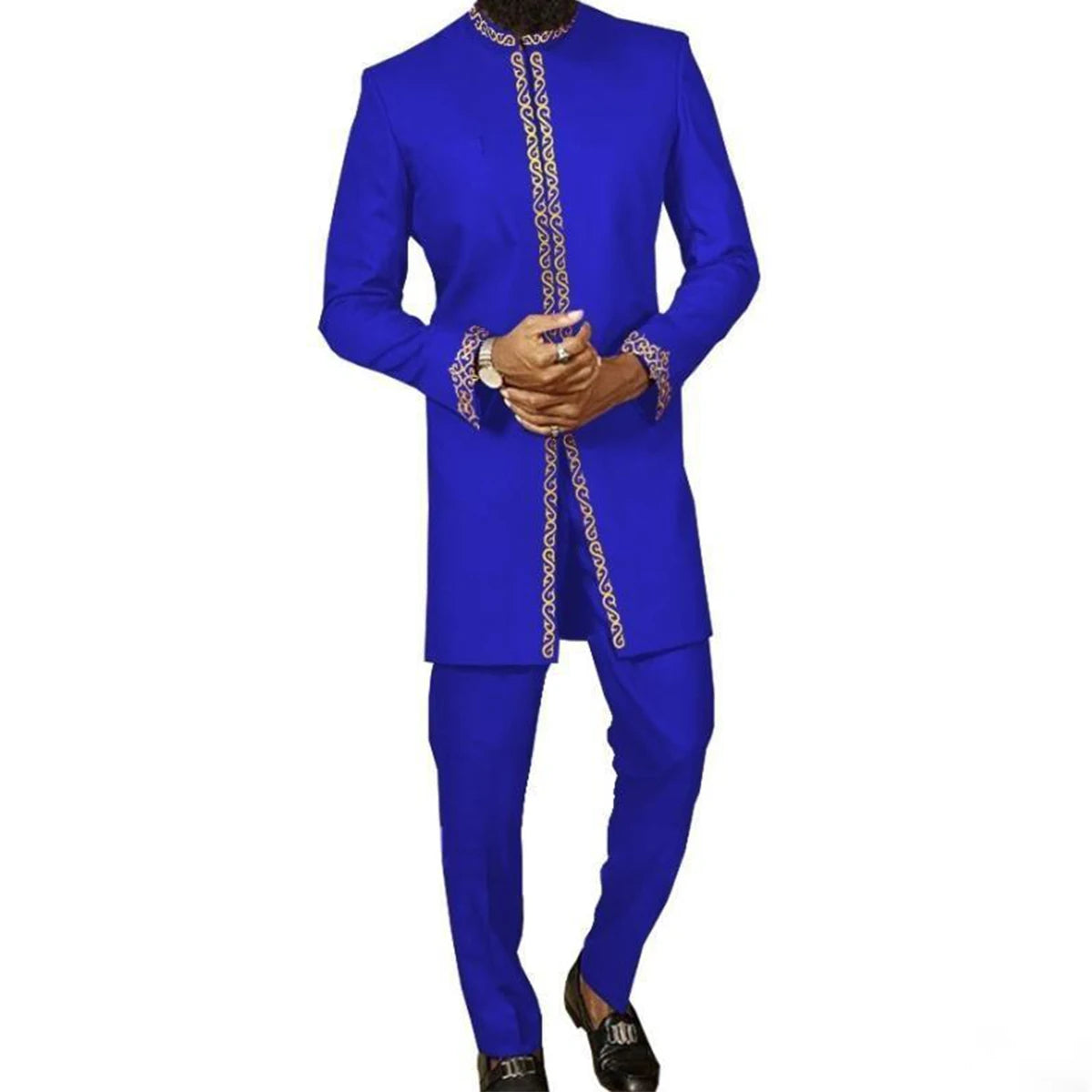 Maxy New African Traditional Men's Set Round Neck Long Sleeve Yellow Luxury Two Piece Dashiki Wedding Party Festival Men's Suit