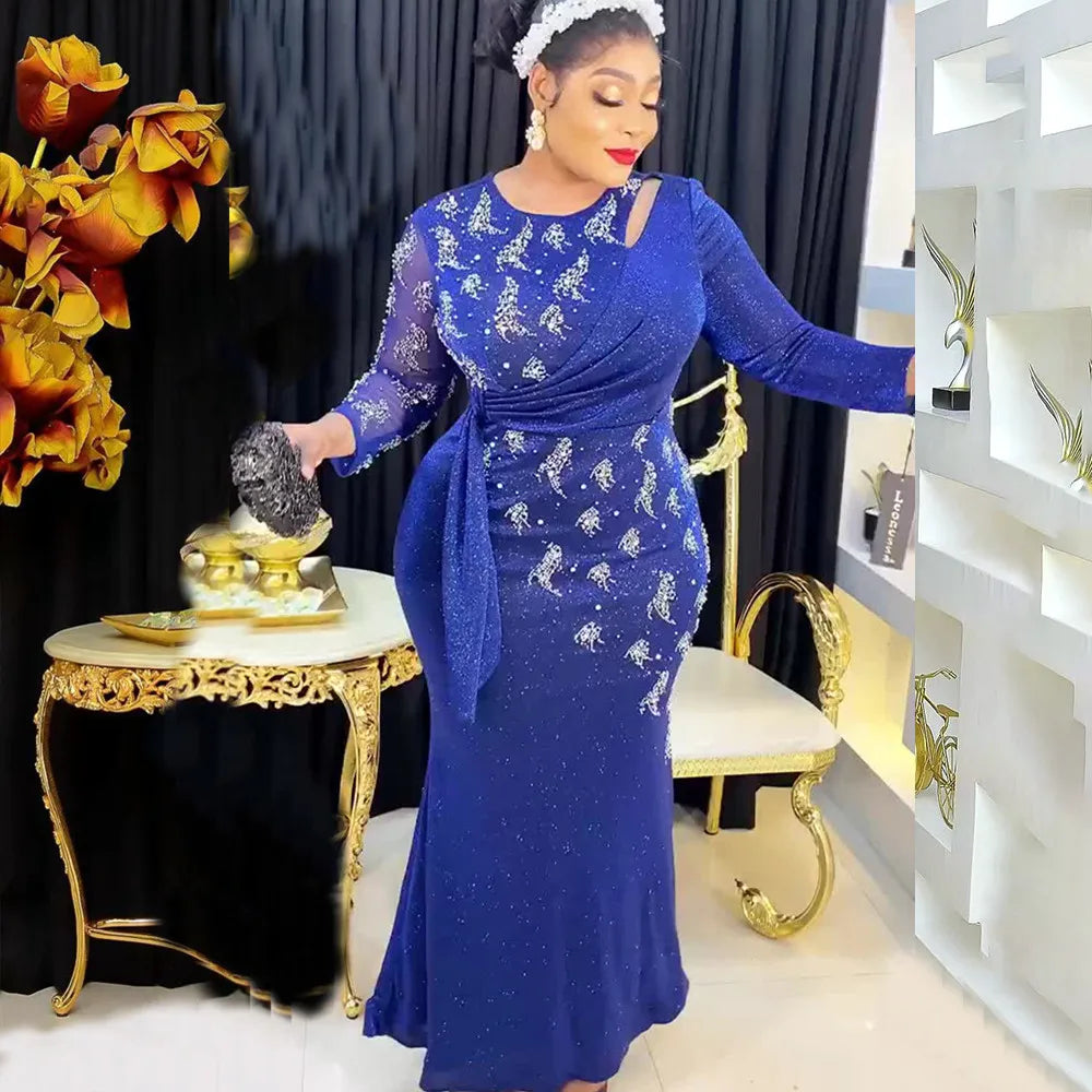 Maxy Plus Size Party Long Dresses for Women Dashiki Ankara Africa Clothes Elegant Turkey Luxury Robe Mermaid Evening Gown