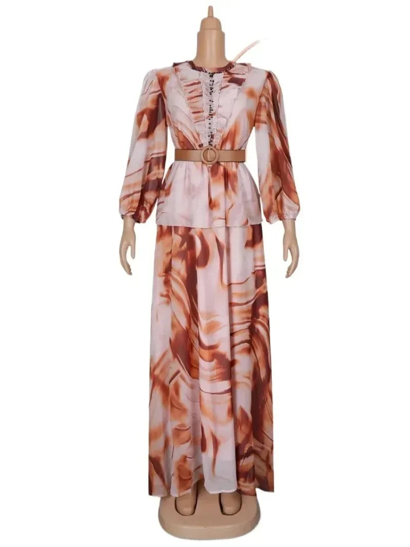 Elegant African Dresses for Women 2025 Autumn Spring Fashion Africa Clothing Plus Size Muslim Print Evening Party Long Dress