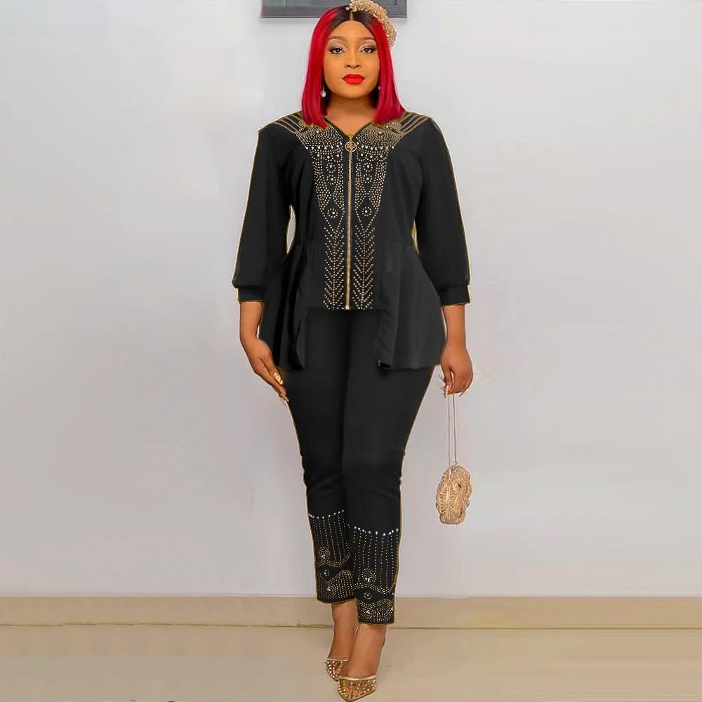 Amay 2 Piece Set Clothes New Dashiki Summer Fashion Suits Top And Trousers Plus Size Party Clothing for Lady