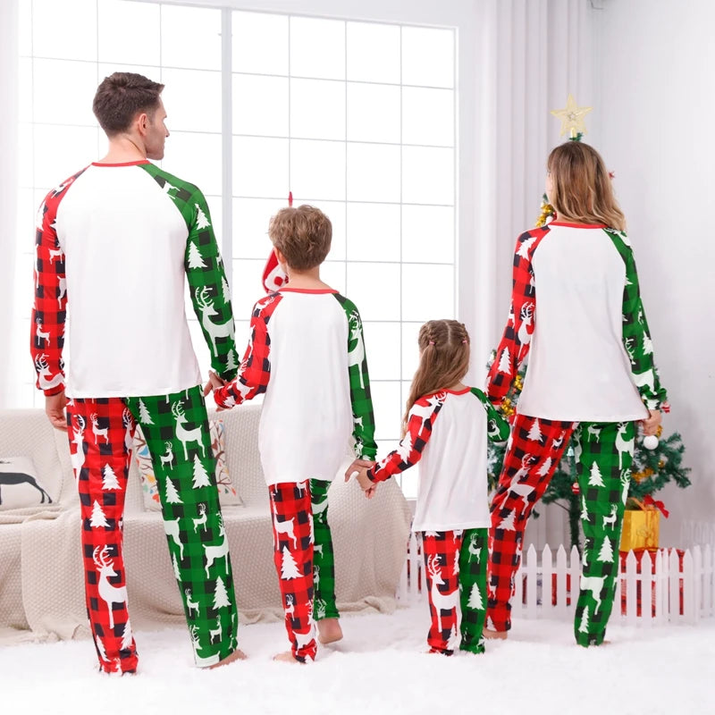 Maxy Family Loungewear Pjs Matching Set Christmas Tree Letter Print Long Sleeve Tops Elastic Waist Plaid Pants Sleepwear