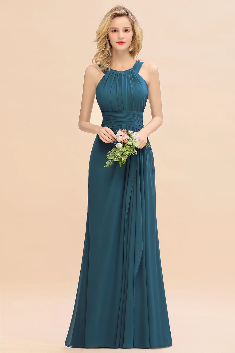 Amay Elegant Pleated Long Bridesmaid Dresses For Wedding Party Women Formal Chiffon Prom Evening Gowns Custom Made