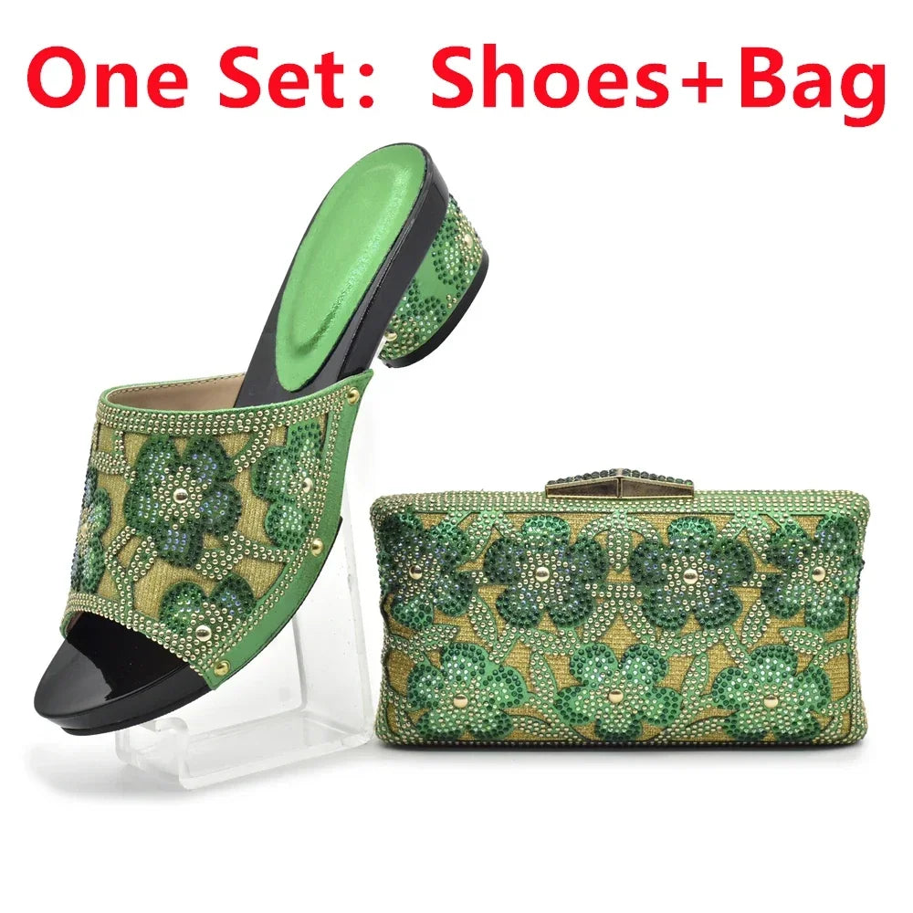 Maxy Silver African Matching Shoes and Bags Italian In Women Italian Shoes and Bags To Match Shoes with Bag Set Decorated with Stone