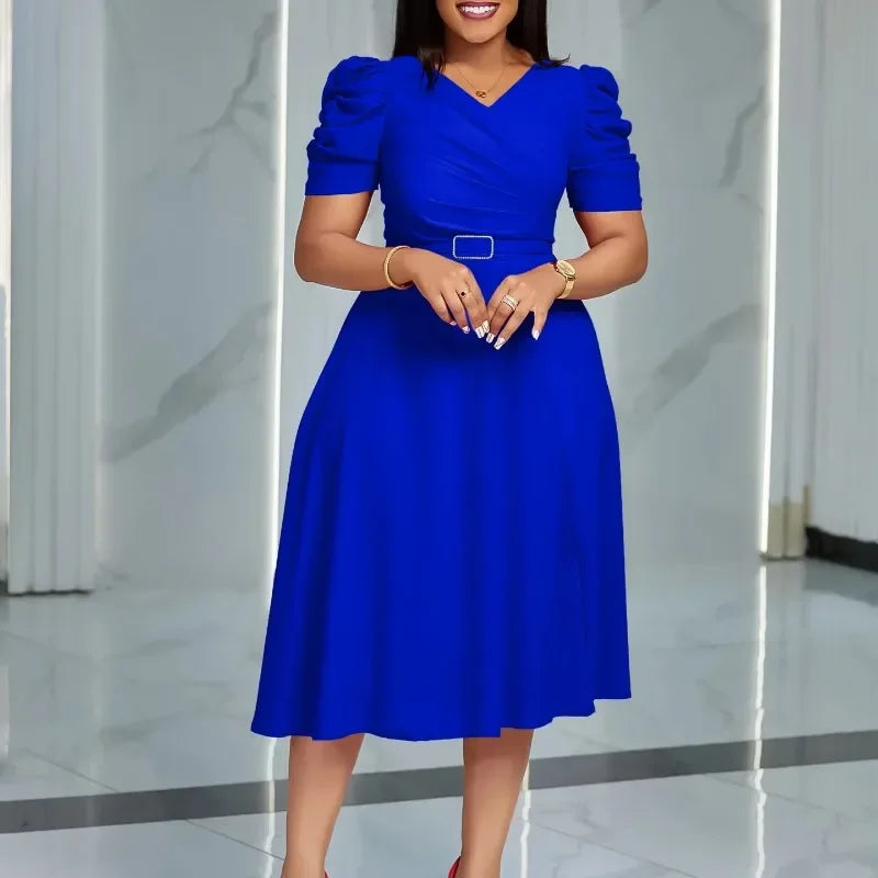 Maxy Outfits Elegant African Dresses for Women Summer Fashion African Short Sleeve Polyester Red Blue Black Green Pleat Dresses