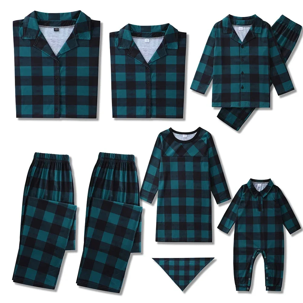 Maxy 2024 Xmas Family Look Plaid Print Long Sleeve Shirt Trousers 2 Pieces Suit Home wear Christmas Matching Pajamas Set Warm Soft Pjs