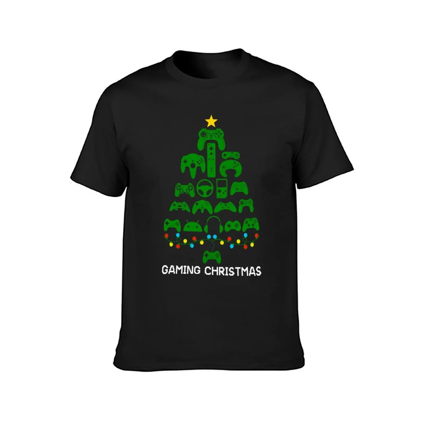 Funny Video Game Controller Christmas Tree Lights Xmas Gaming Pajama Shirt T-Shirt blacks boys whites funnys mens t shirt