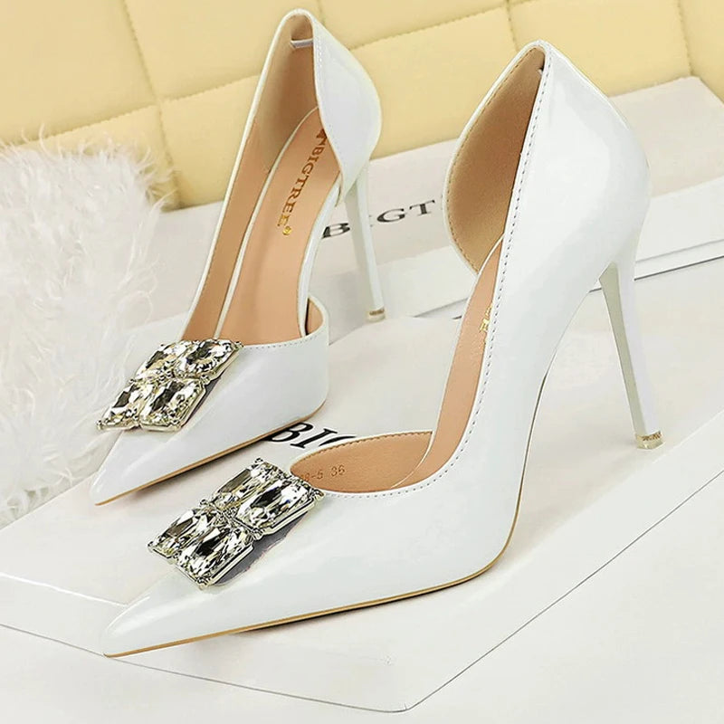Visco BIGTREE Shoes NEW Luxury high heels Rhinestone Design Women Pumps Patent leather Female heels stilettos Fashion Sexy Party shoes