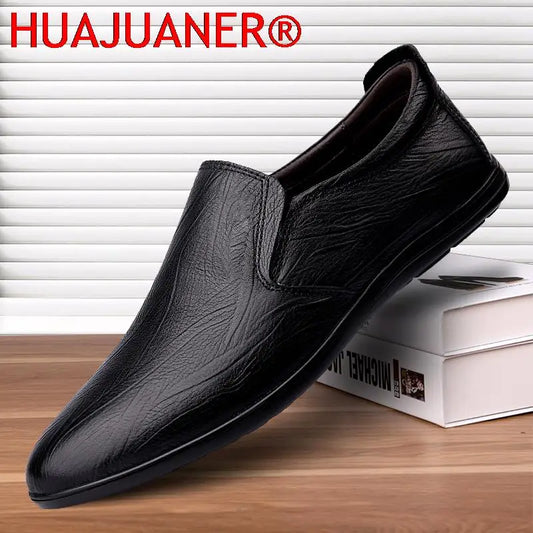 Amay New Italian Genuine Leather Shoes Men Loafers Casual Dress Flats Luxury Brand Soft Man Moccasins Comfy Slip On Formal Boat Shoes