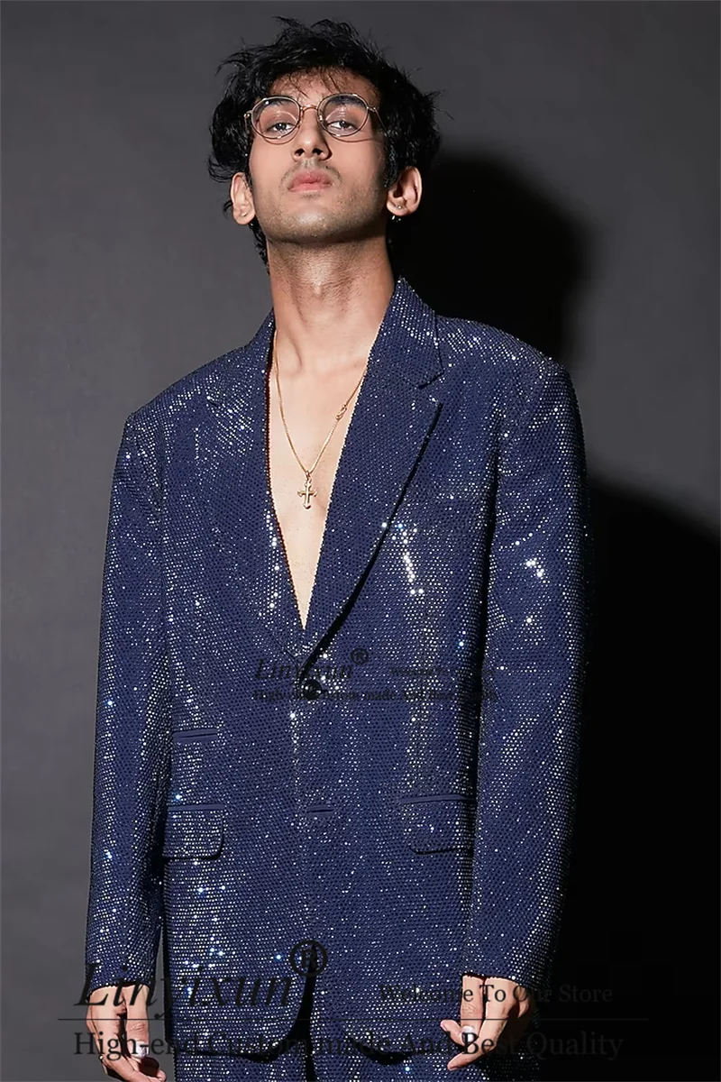 Visco Shiny Sequins Wedding Suits for Men Customized Fashion Male Prom Blazers Sets Groom Tuxedos Slim Fit costume homme