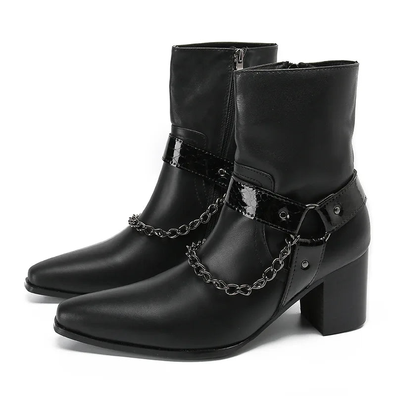 Maxy New pointed leather boots, high top workwear boots, British style enhanced high top men's boots, cowboy boots