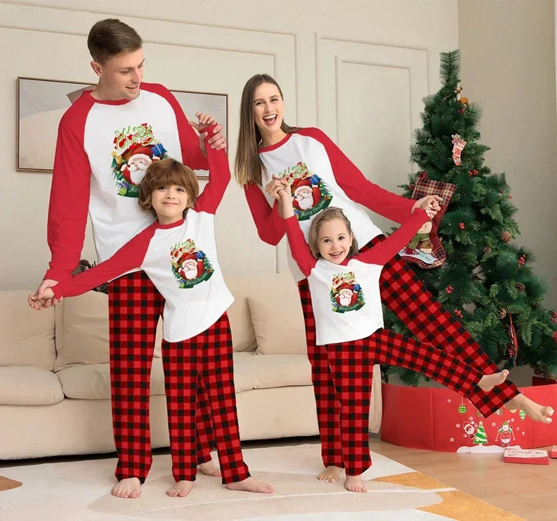 Maxy Winter Christmas Pyjamas Santa Plaid Pattern Family Matching Outfits Adults Kids Clothing Set 2 Pcs Home Suit Xmas Look Pjs