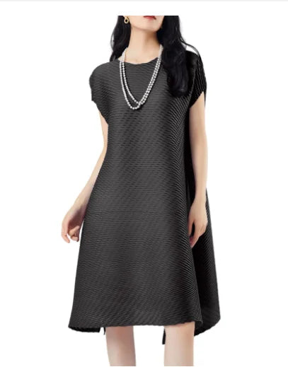 Maxy Irregular Pleated Dress Women O-neck Casual Solid Color Short Sleeves Mini Dresses Summer New Clothing 2AA5318