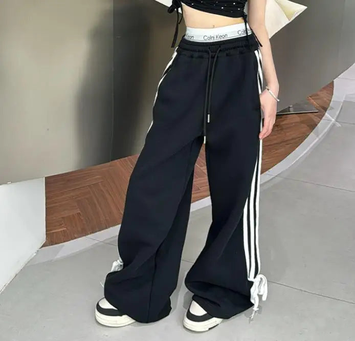 Maxy Girl's Fashion Set Black Hot Diamond T-shirt + Side Striped Pants Korean High Summer Set Kids Two Piece Suit Princess Clothing