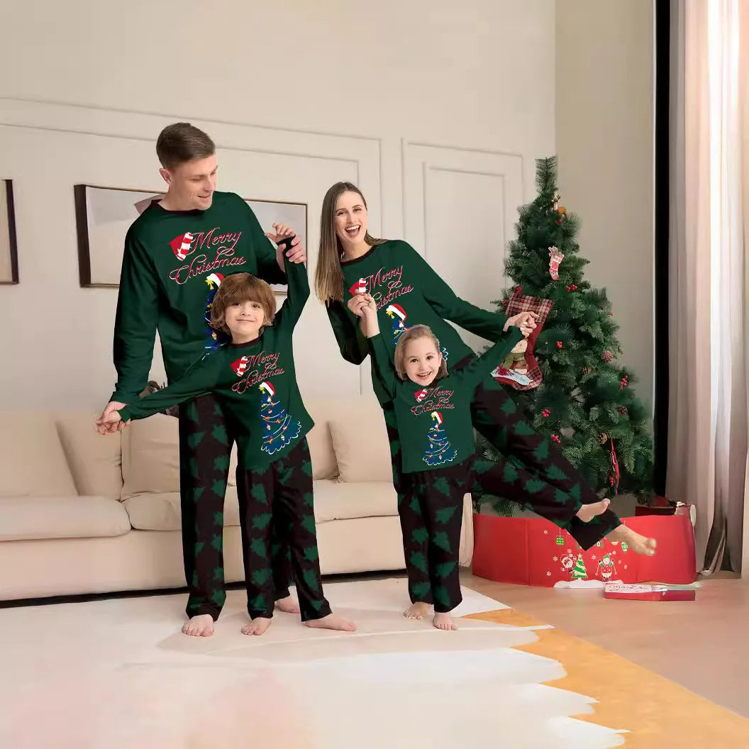 Max Christmas family set Christmas tree long-sleeved pajamas family outfit Mom and Dad Kids and dogs matching Christmas home clothes